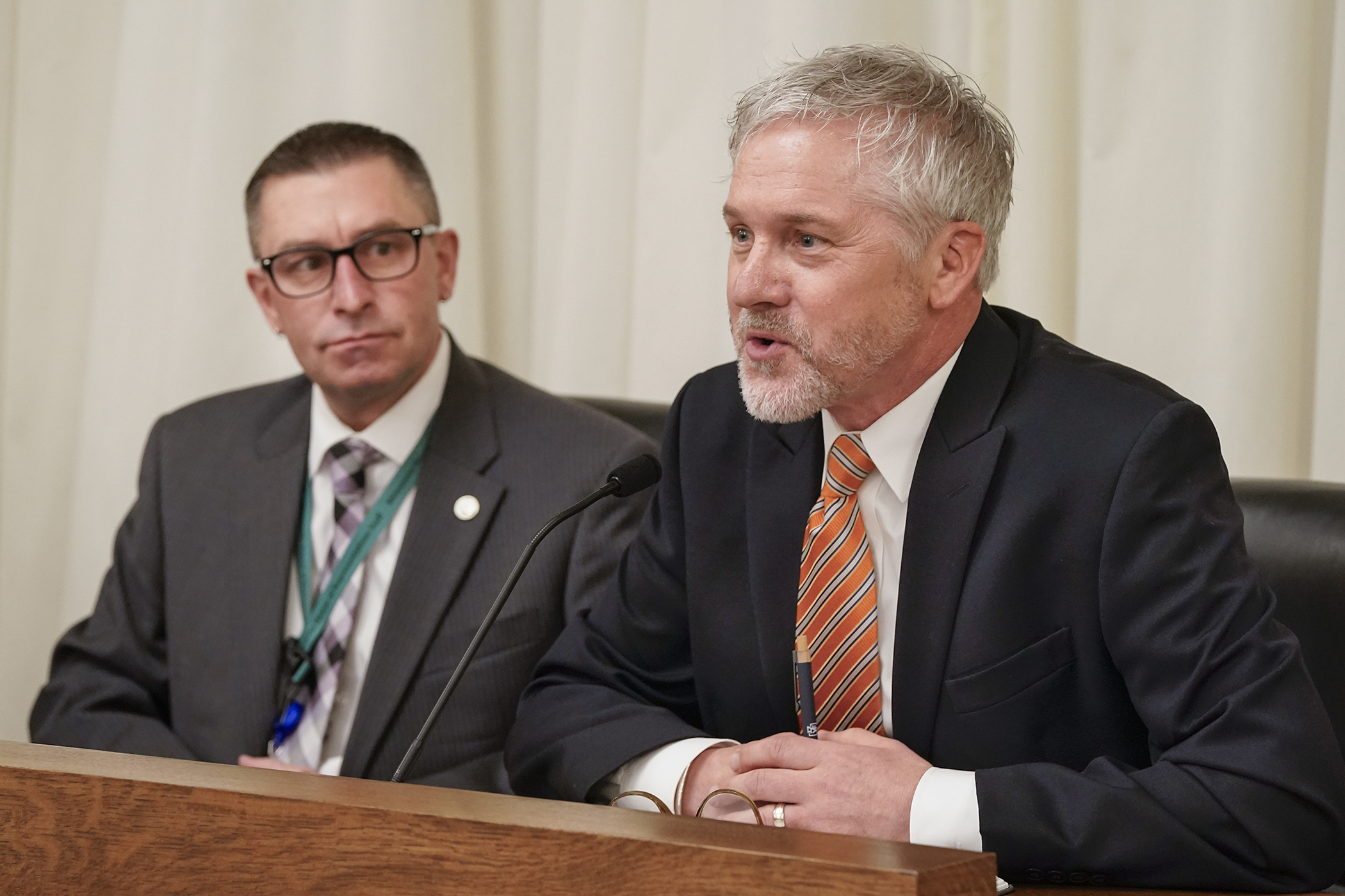 Nathan Eklund, founder and CEO of Vital Network, testifies March 26 in support of HF3930. Sponsored by Rep. Josiah Hill, the bill would appropriate an additional $2 million for a contract to support teacher retention. (Photo by Michele Jokinen)